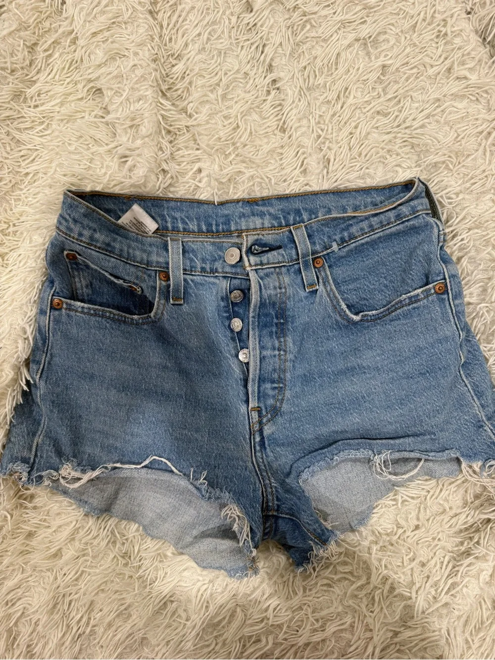 Levi’s High-Rise Distressed Denim Shorts - Light Blue